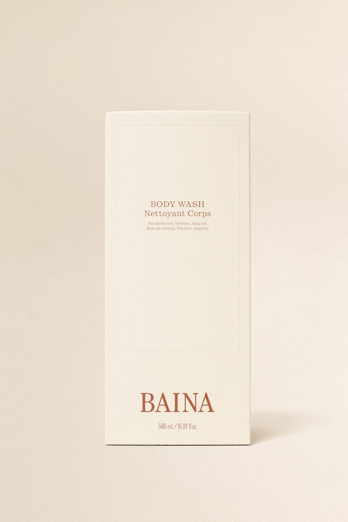 BAINA body wash bottle with sleek packaging, showcasing a refreshing and hydrating body wash product.