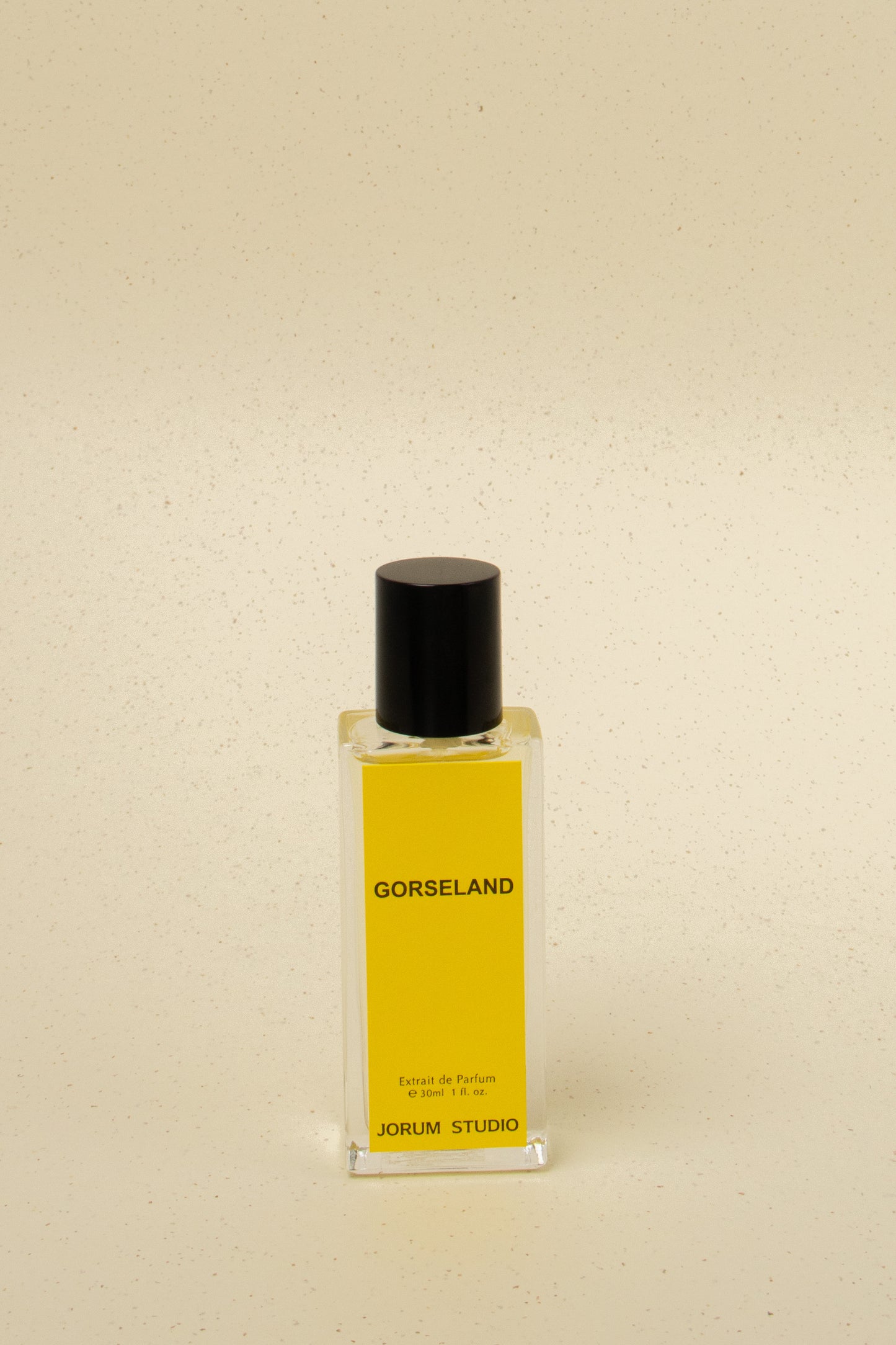 Jorum Studio Gorseland 30ml extrait de parfum bottle with bright yellow label and black cap