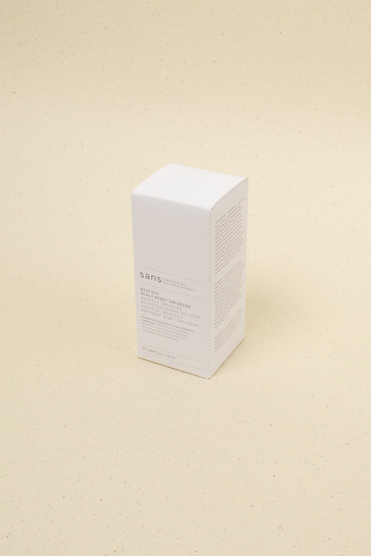 Sans [ceuticals] Biotic+ Scalp Reset Infusion hair treatment bottle with applicator for scalp care and revitalization.