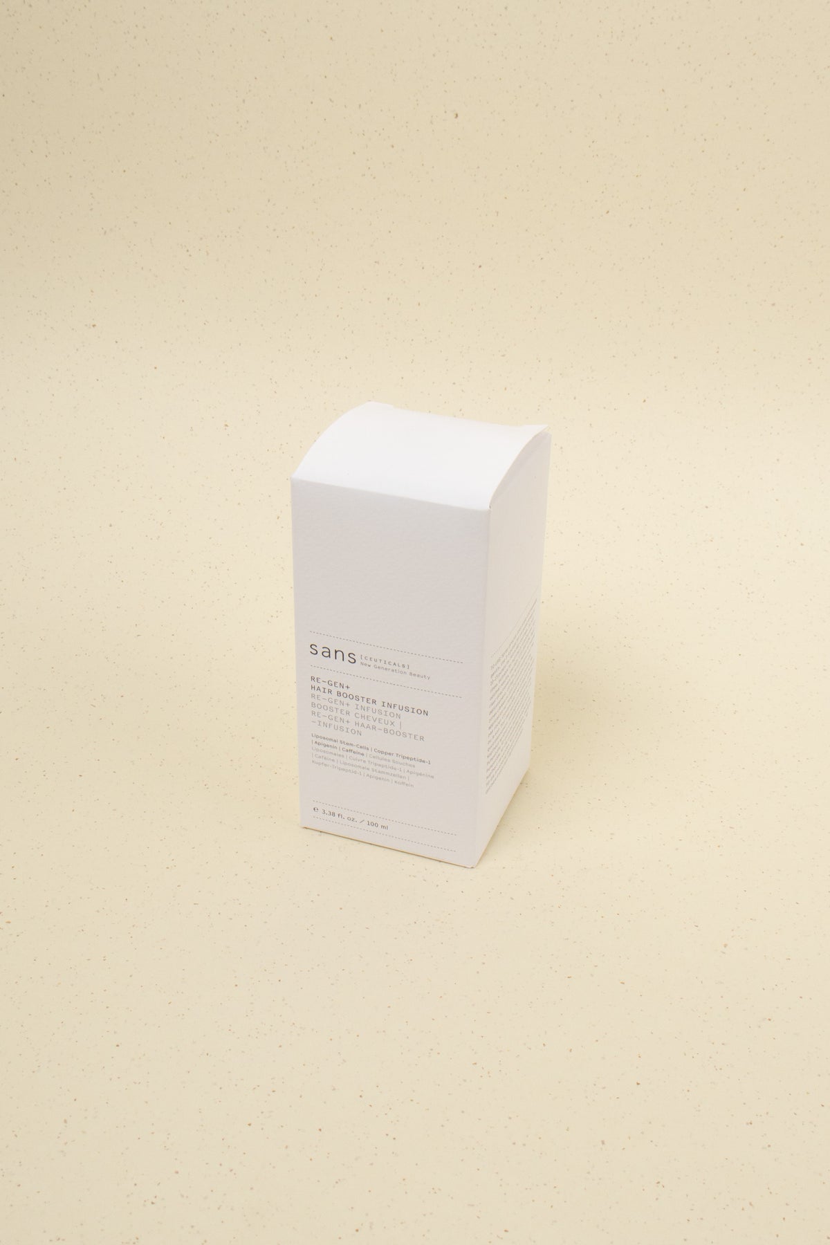 Re-Gen+ Hair Booster Infusion by Sans [ceuticals], a hair treatment bottle with applicator for scalp revitalization and hair growth.